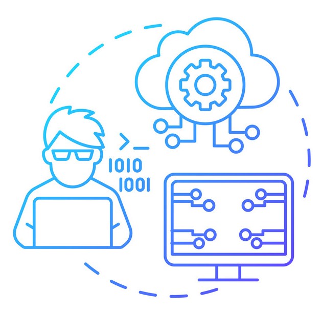 IT consulting services concept icon. Community development abstract idea thin line illustration. Software, systems maintenance. Assessment operating efficiency. Vector isolated outline color drawing